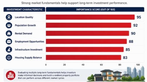 This graph highlights the key characteristics investors commonly evaluate when identifying a strategic investment property.