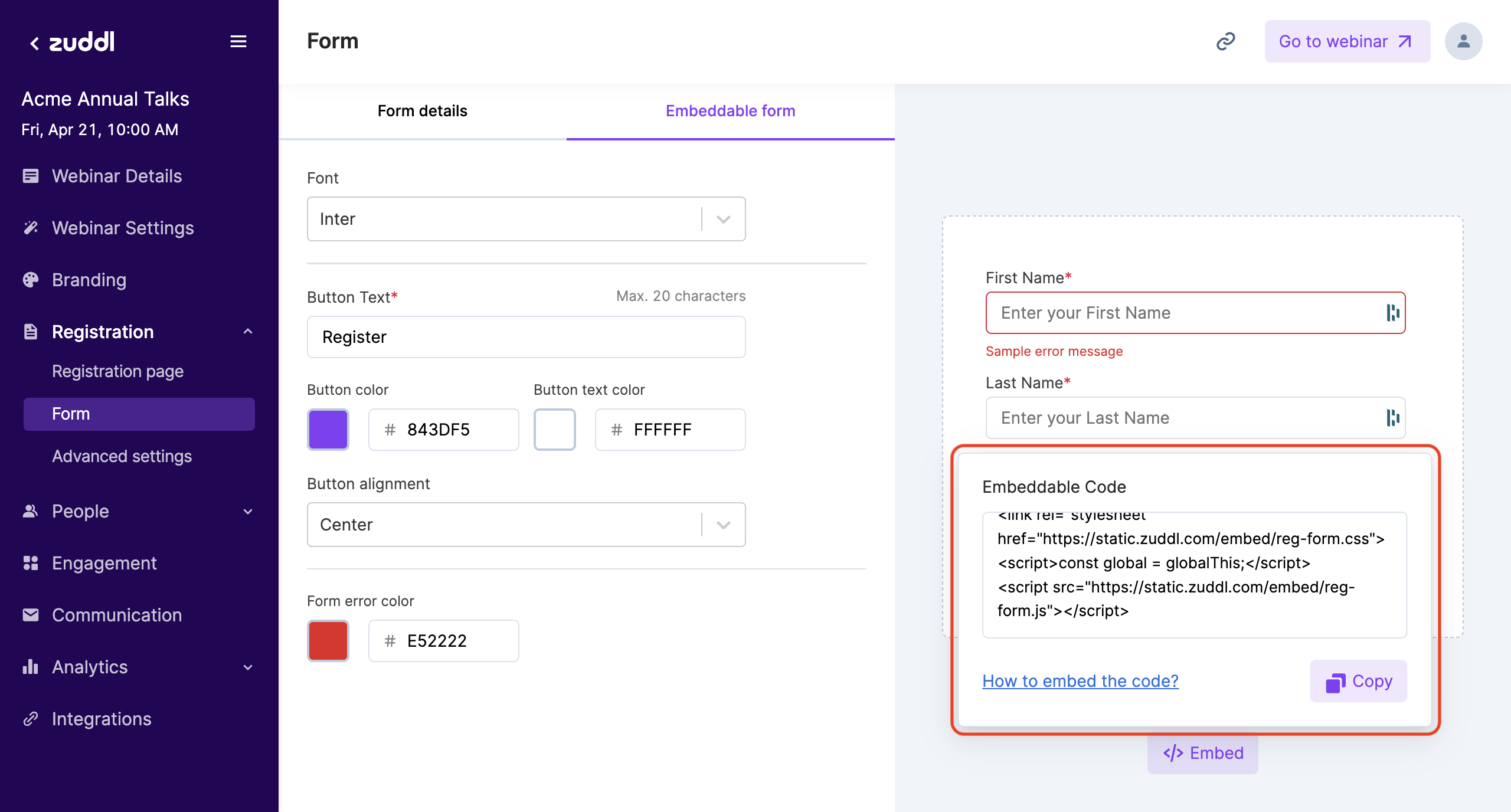 Embedding your form