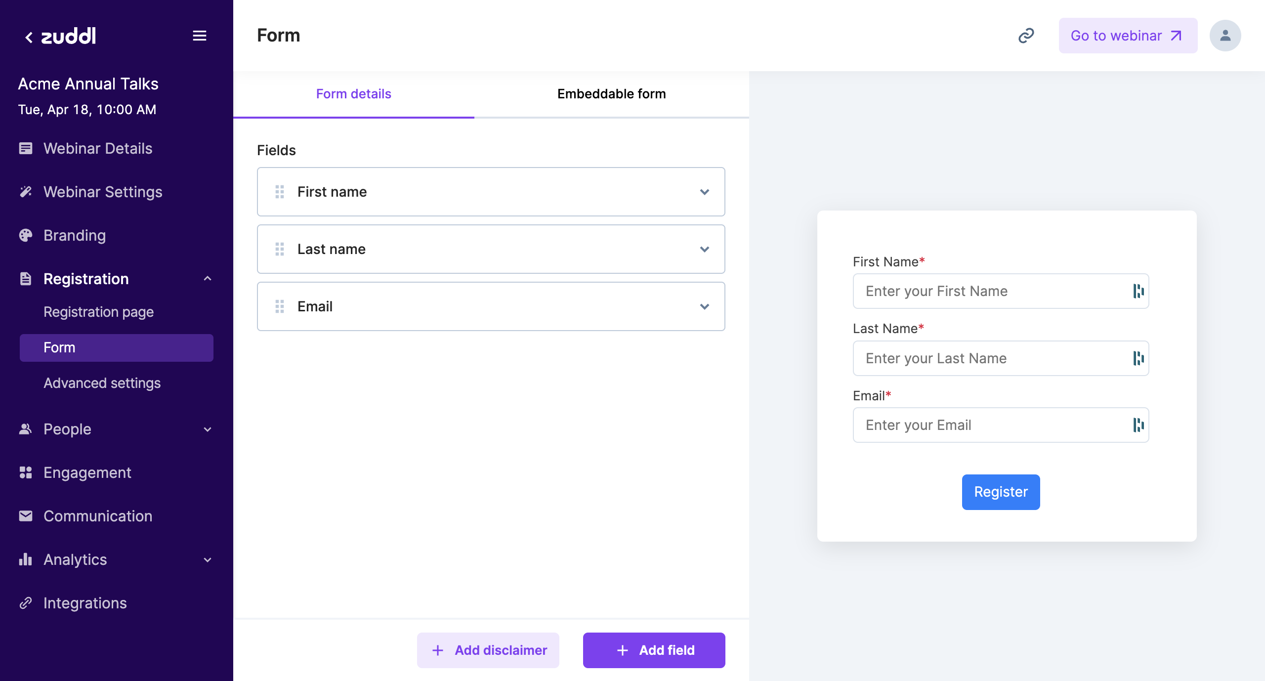 Form fields added to your page