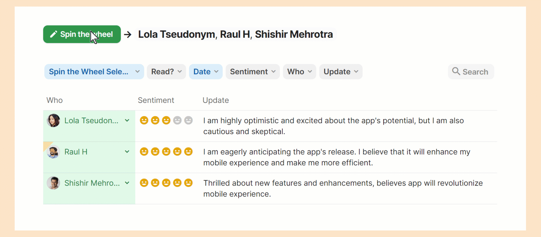 Spin the Wheel · The art of the multithreaded meeting