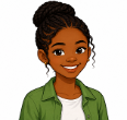 Illustration of Sarah, a smiling woman with her hair in a bun, wearing a green jacket over a white top.