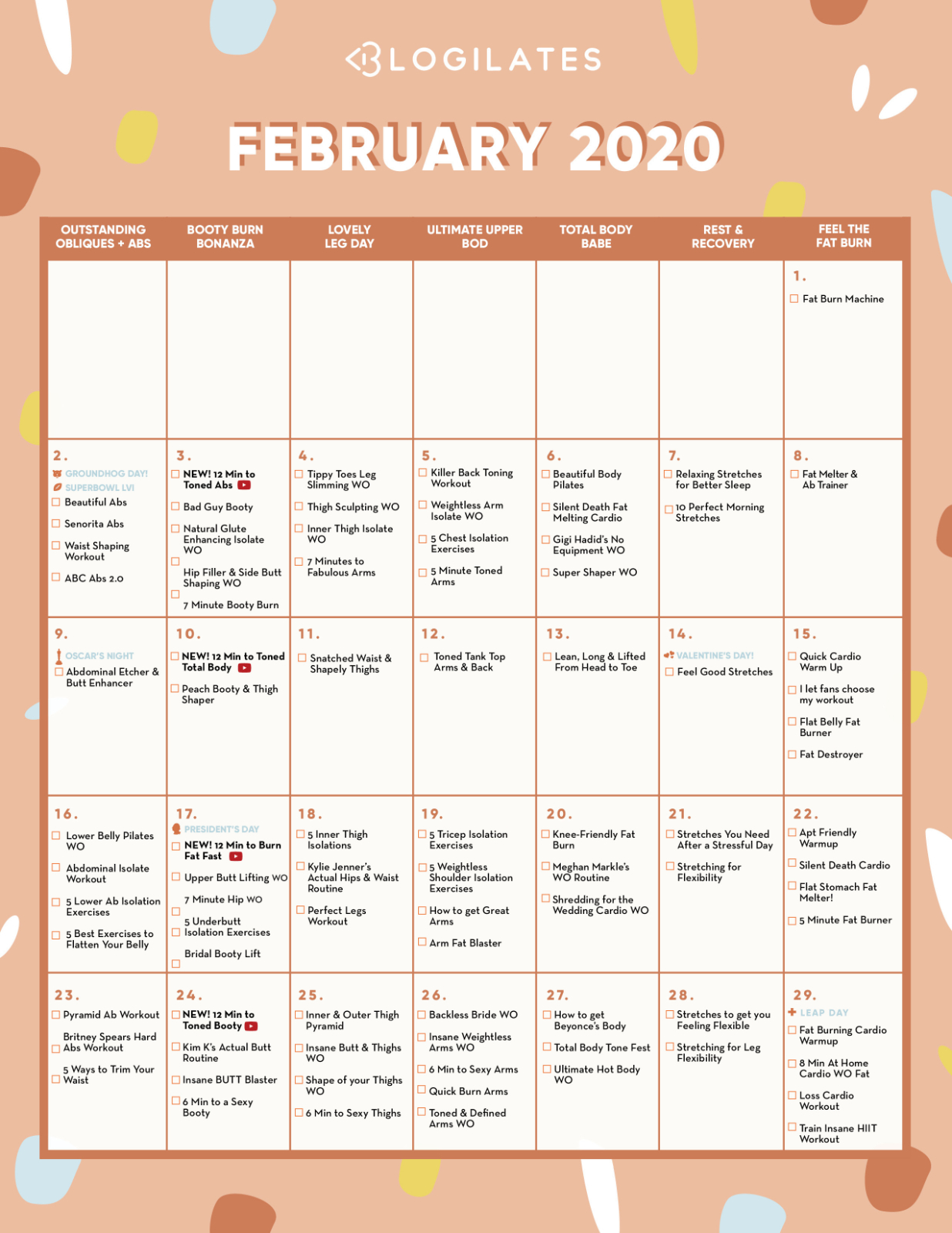 Calendar The Blogilates February Workout Calendar