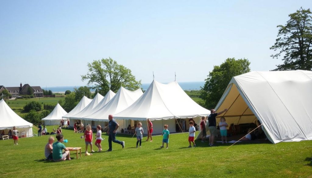 Suffolk Christian Camps campsite with tents and activities
