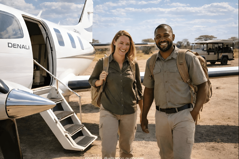 Couple arriving for a safari Okavango