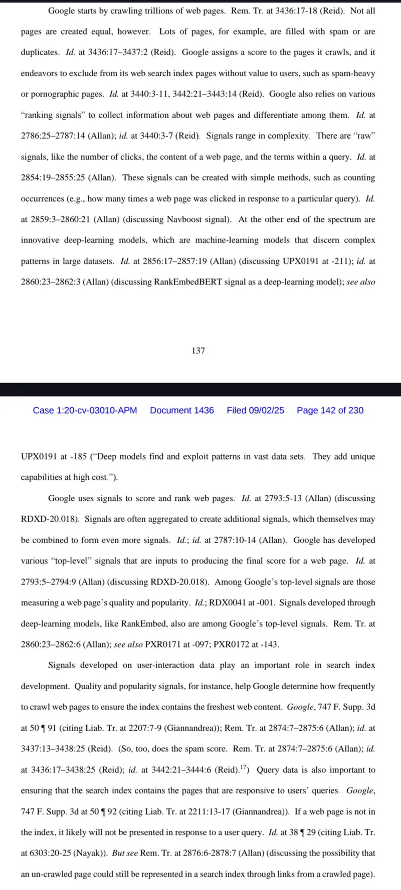 google's ranking signals - from the DOJ vs Google trial