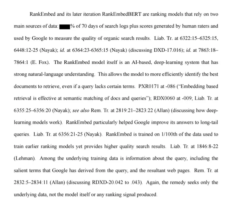 Information on RankEmbed from the DOJ vs Google trial