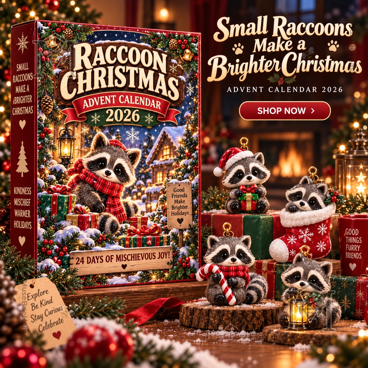 Raccoon Christmas Advent Calendar 2026 - front packaging view