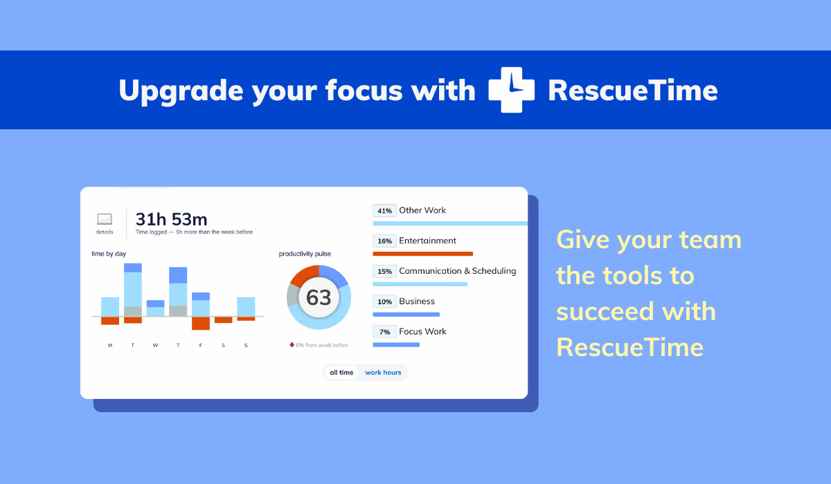 Upgrade your focus sessions with RescueTime. Give your team the tools to succeed. 