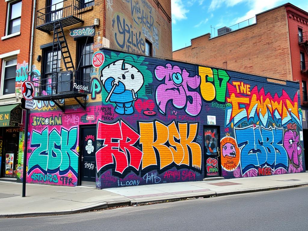 Colorful street art mural in Bushwick, Brooklyn showing vibrant urban culture
