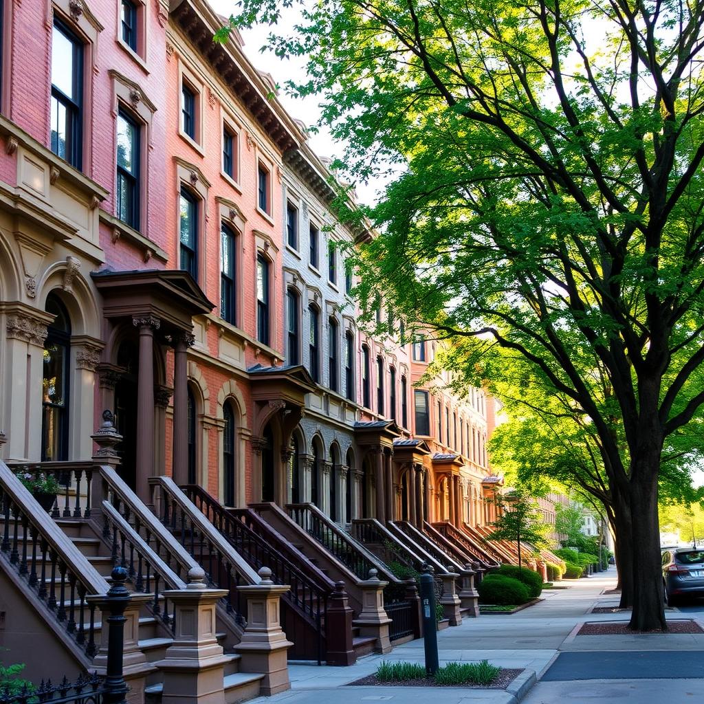 Historic brownstone homes in Brooklyn Heights neighborhood