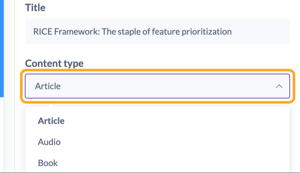 Select a content type from dropdown and click on