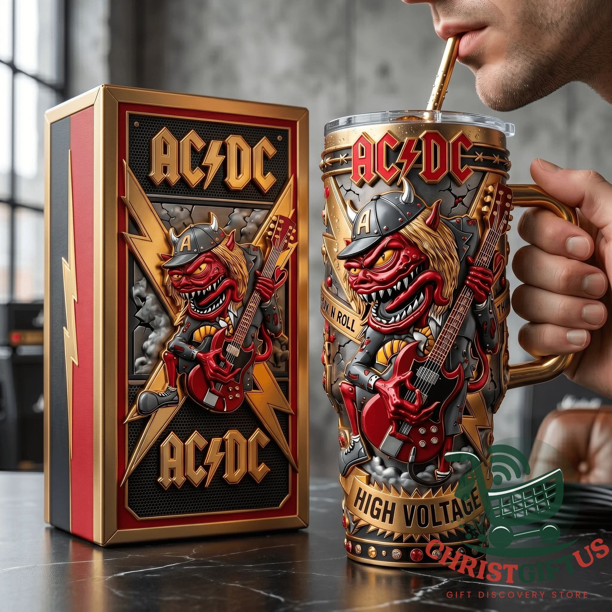 AC/DC High Voltage Demon Guitar Tumbler With Handle - photo 2