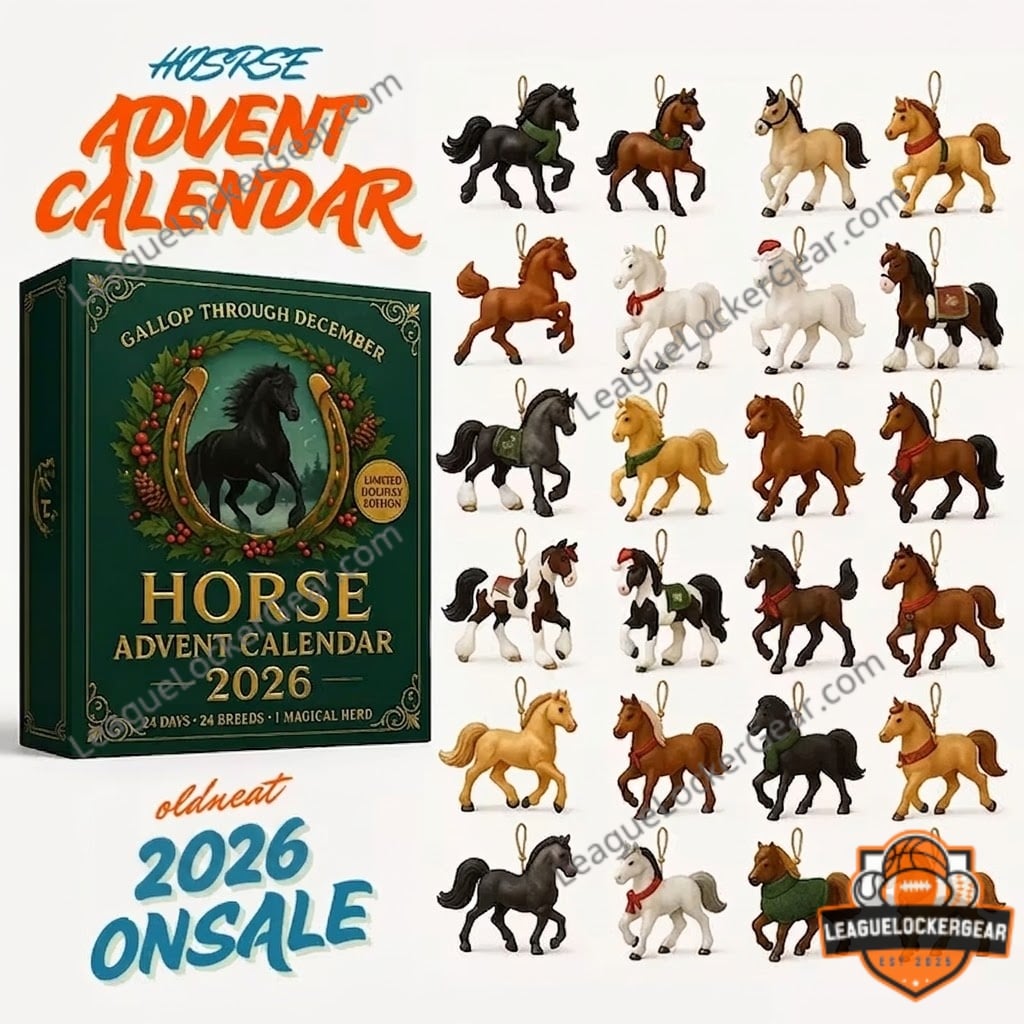 Horse Gallop Through December 2026 Advent Calendar - front box and horse ornament illustrations