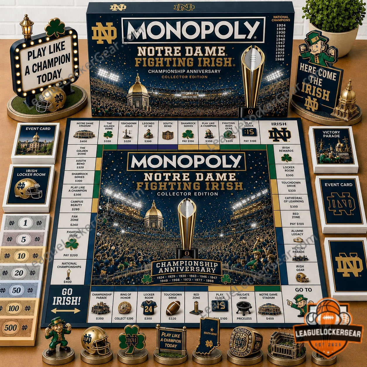 Notre Dame Fighting Irish Championship Anniversary Monopoly Board Game - full setup