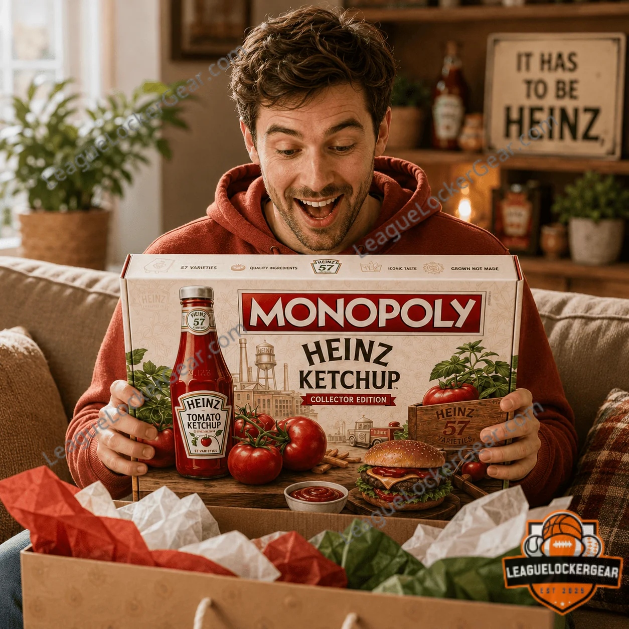 Heinz Ketchup Monopoly Board Game - close-up of game box, board corner, and property cards