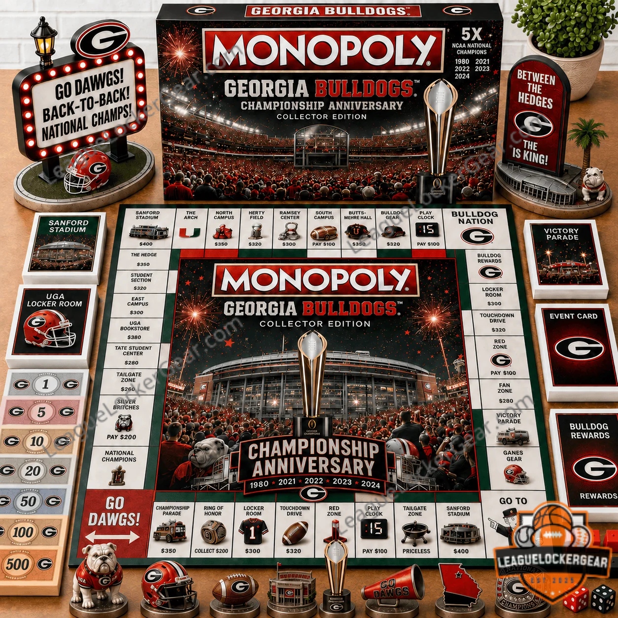 Georgia Bulldogs Championship Anniversary Monopoly Board Game - full product display