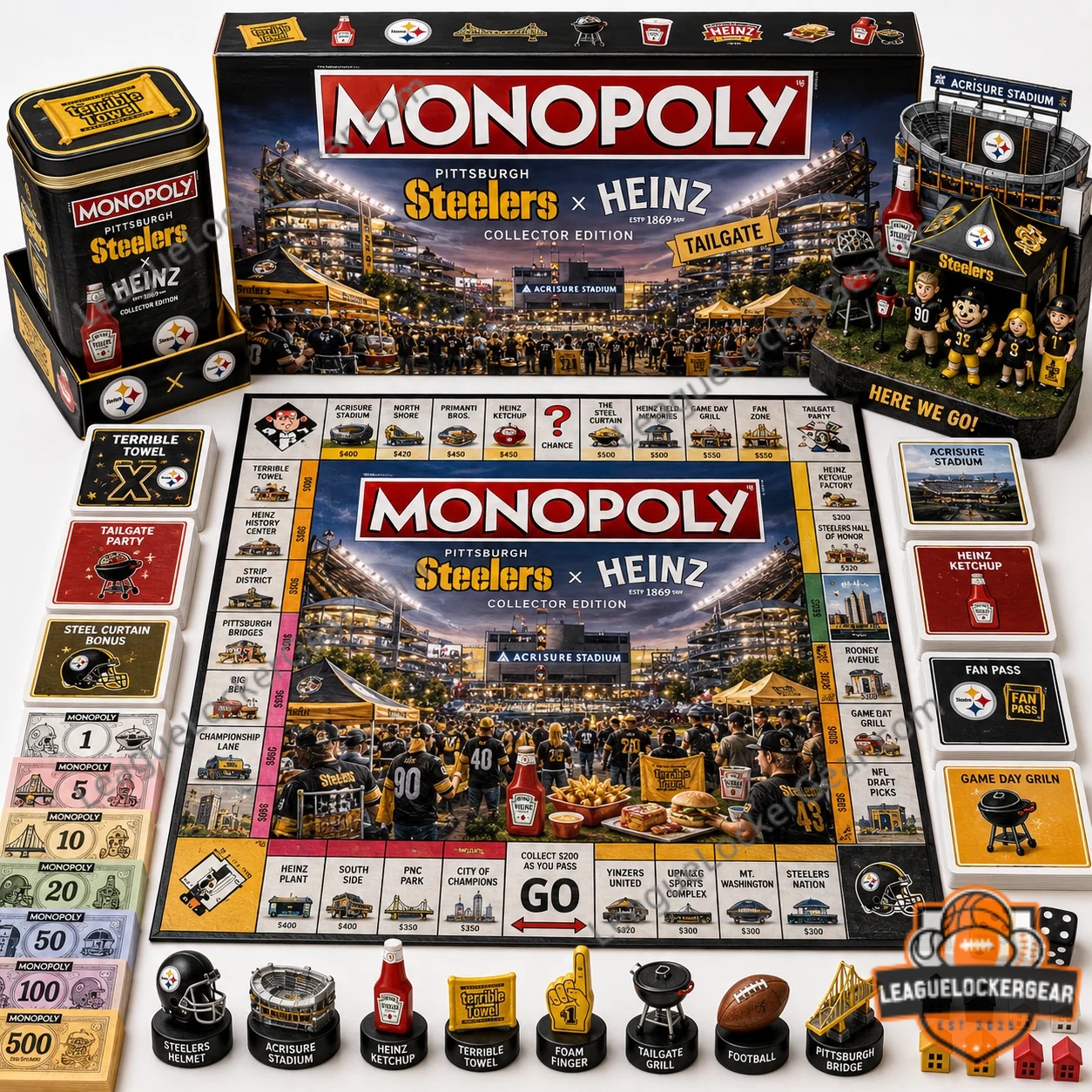 Pittsburgh Steelers Heinz Tailgate Monopoly Board Game set up