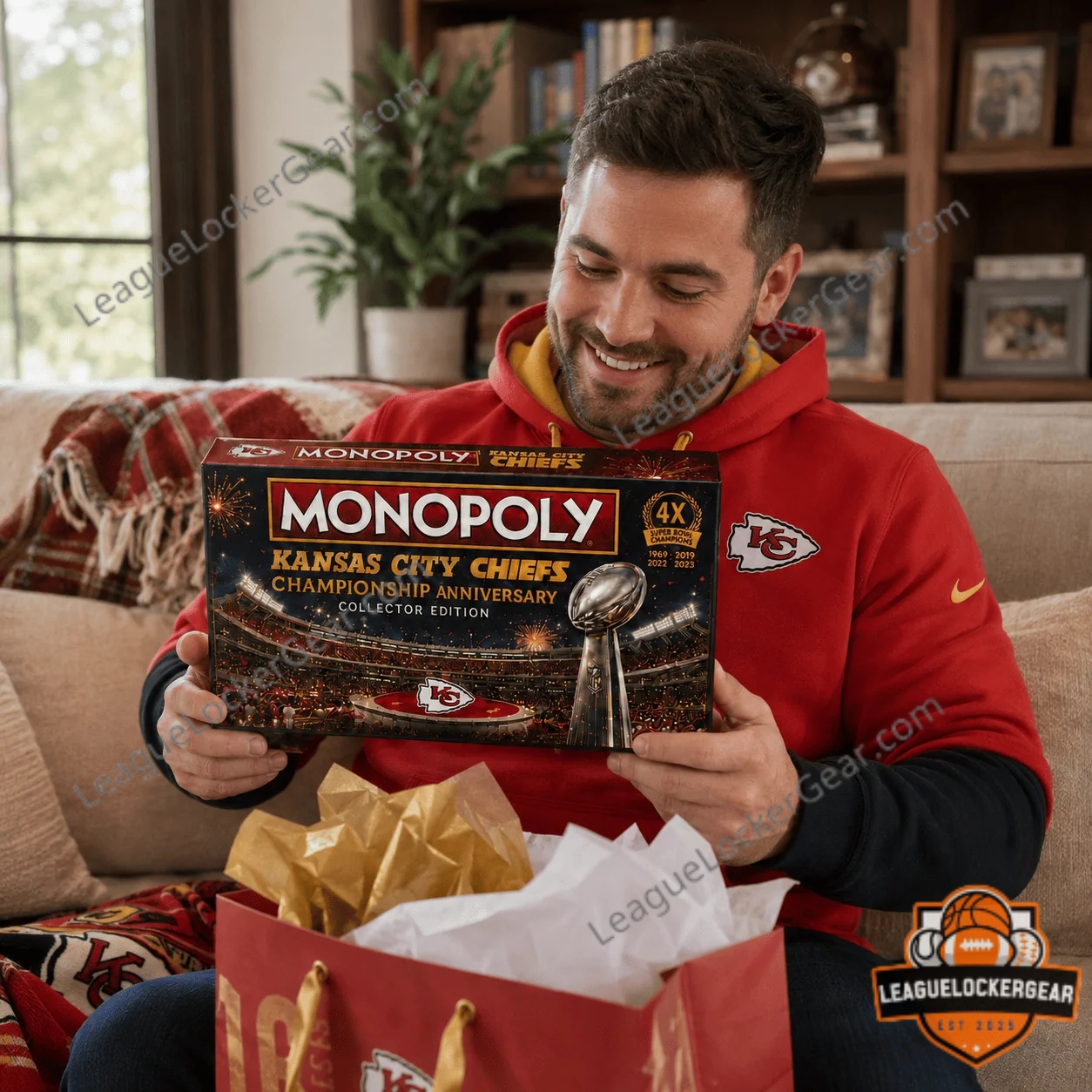 Kansas City Chiefs Championship Anniversary Monopoly Board Game - box and top left game board