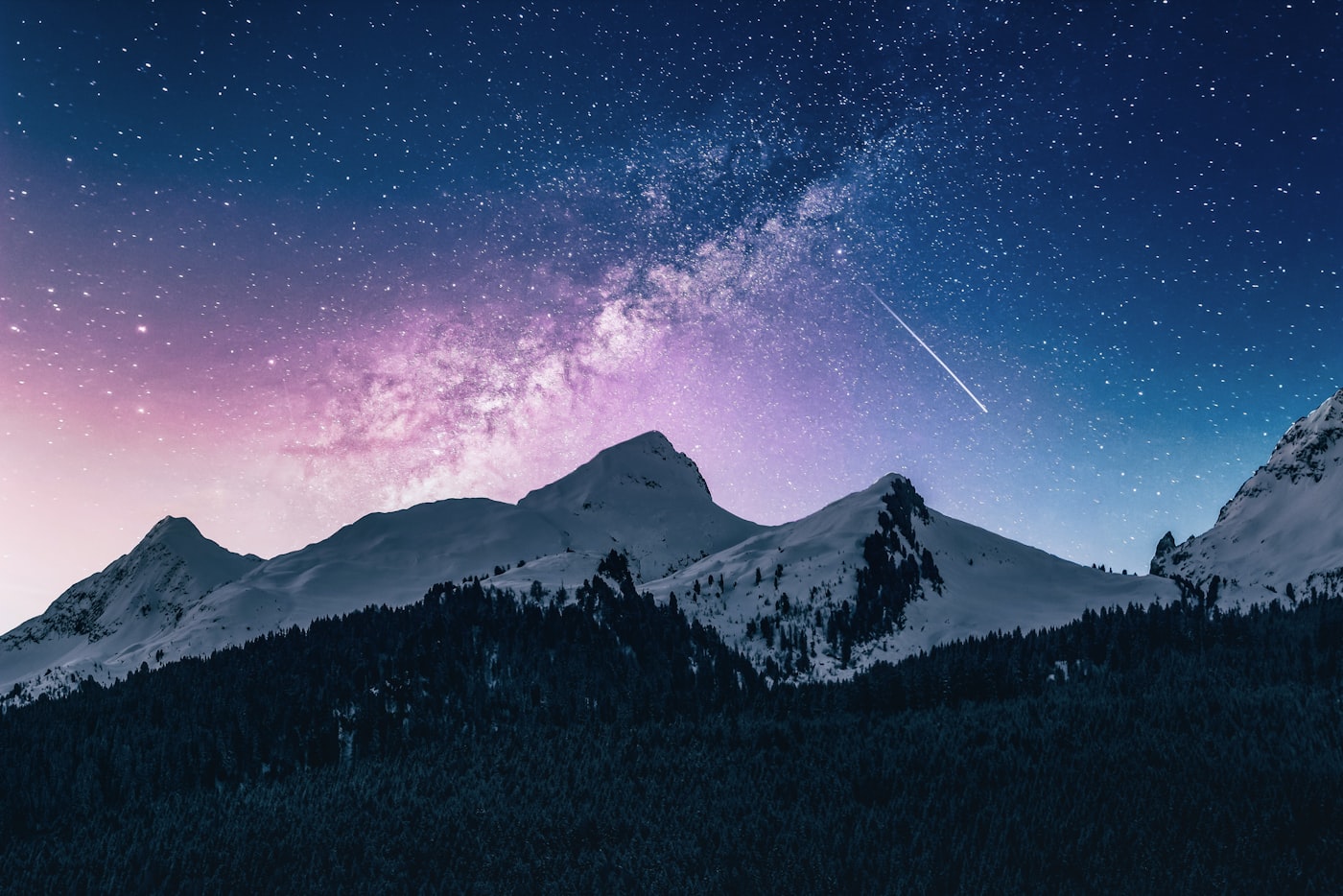 Stunning winter night sky filled with stars and the Milky Way