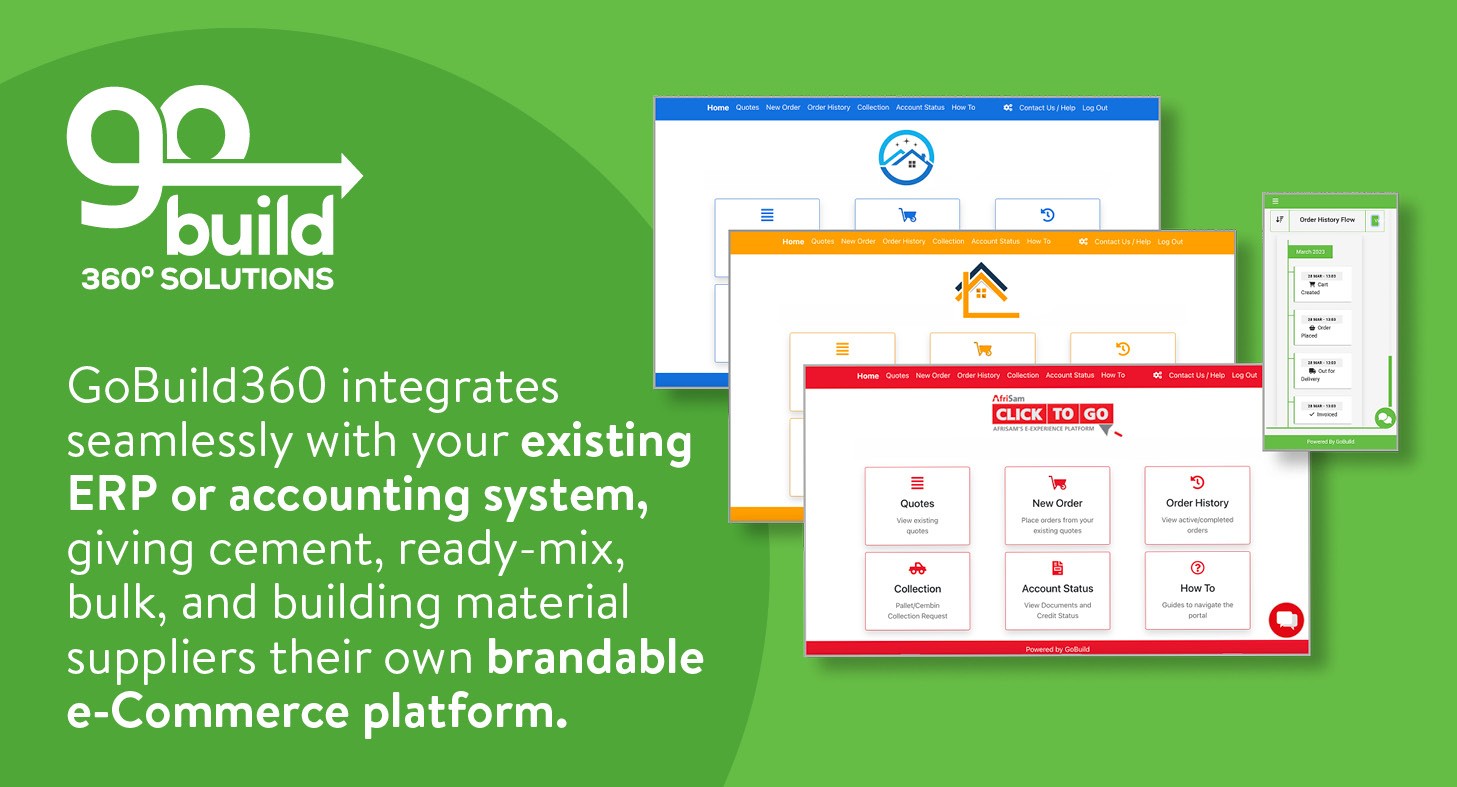 gobuild360 graphic showing our e-commerce software integrates with your existing systems