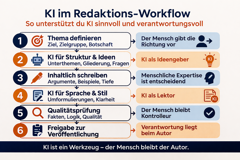 KI im Redaktions-Workflow Schritt für Schritt Zusammenfassung