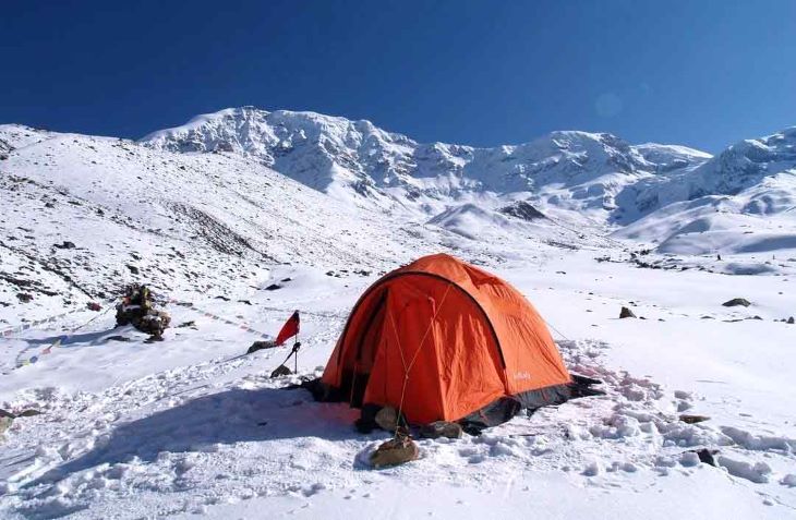 Tents at Chulu West Peak Base Camp in the Annapurna region of Nepal. 