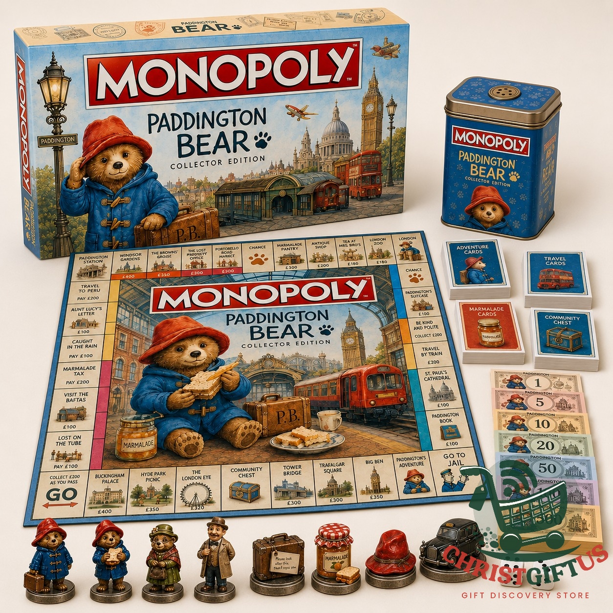 Paddington Bear Monopoly Collector Edition Board Game - complete set with box, board, cards, and tokens