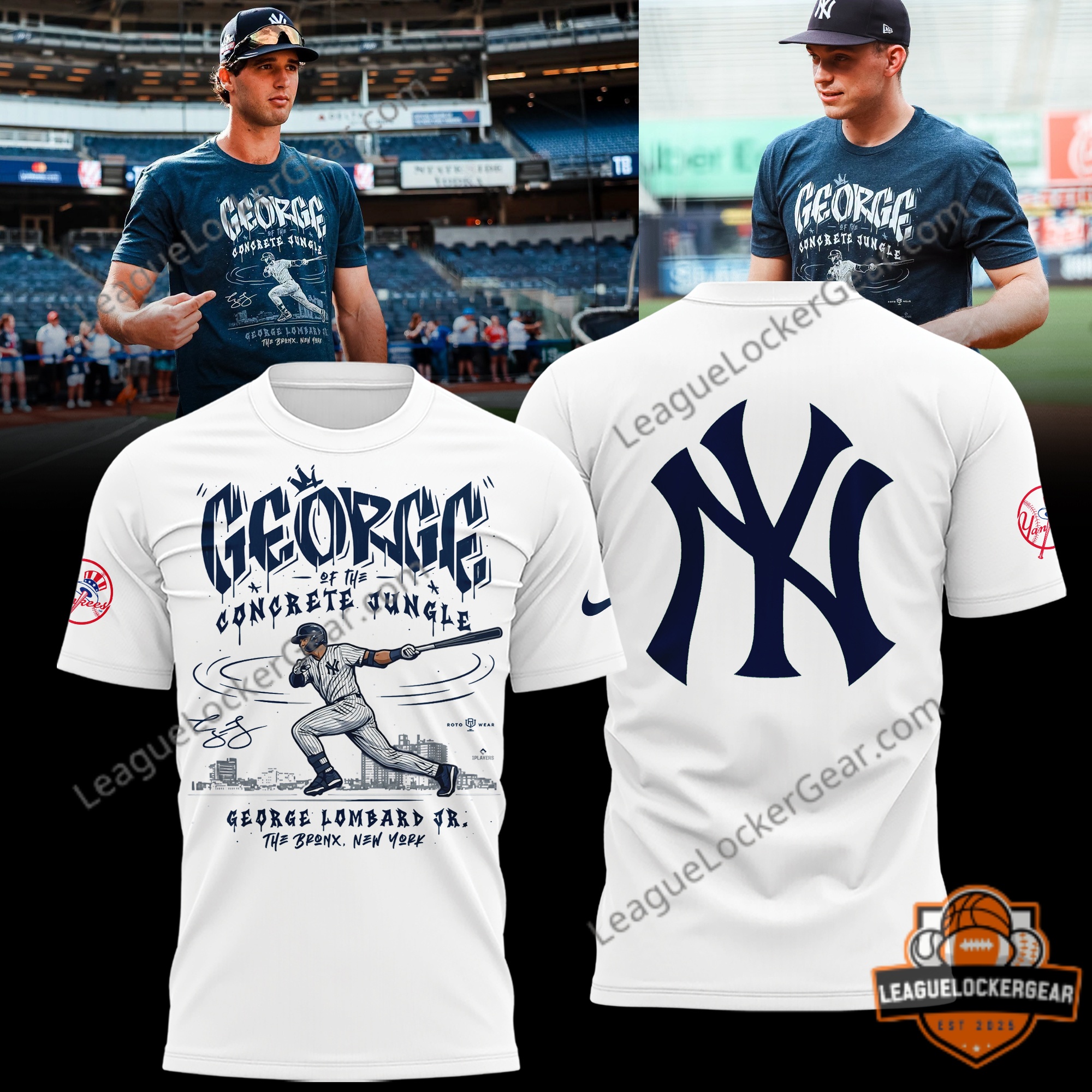 New York Yankees George Of The Concrete Jungle George Lombard Jr. T-Shirt - composite view showing front