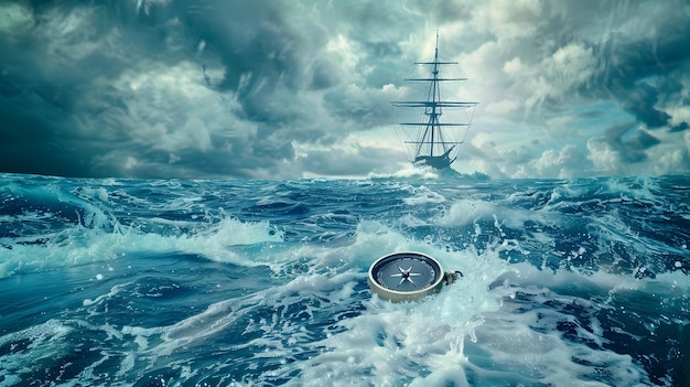 Vintage compass in stormy weather