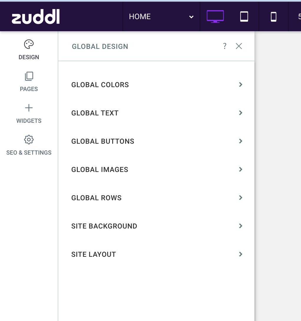 Global design settings