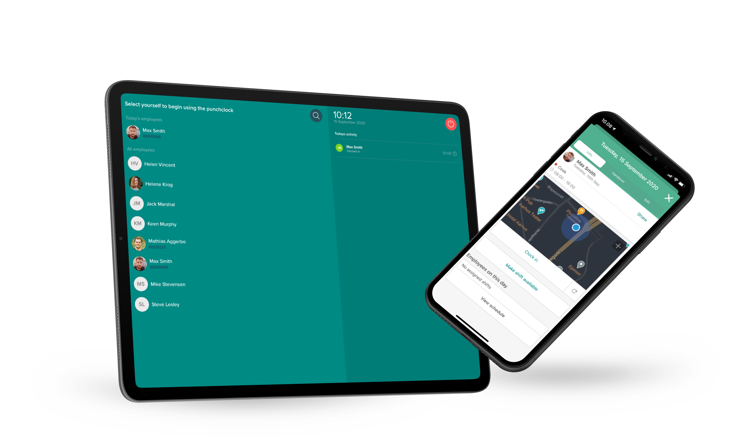 The Punch Clock on a tablet and phone