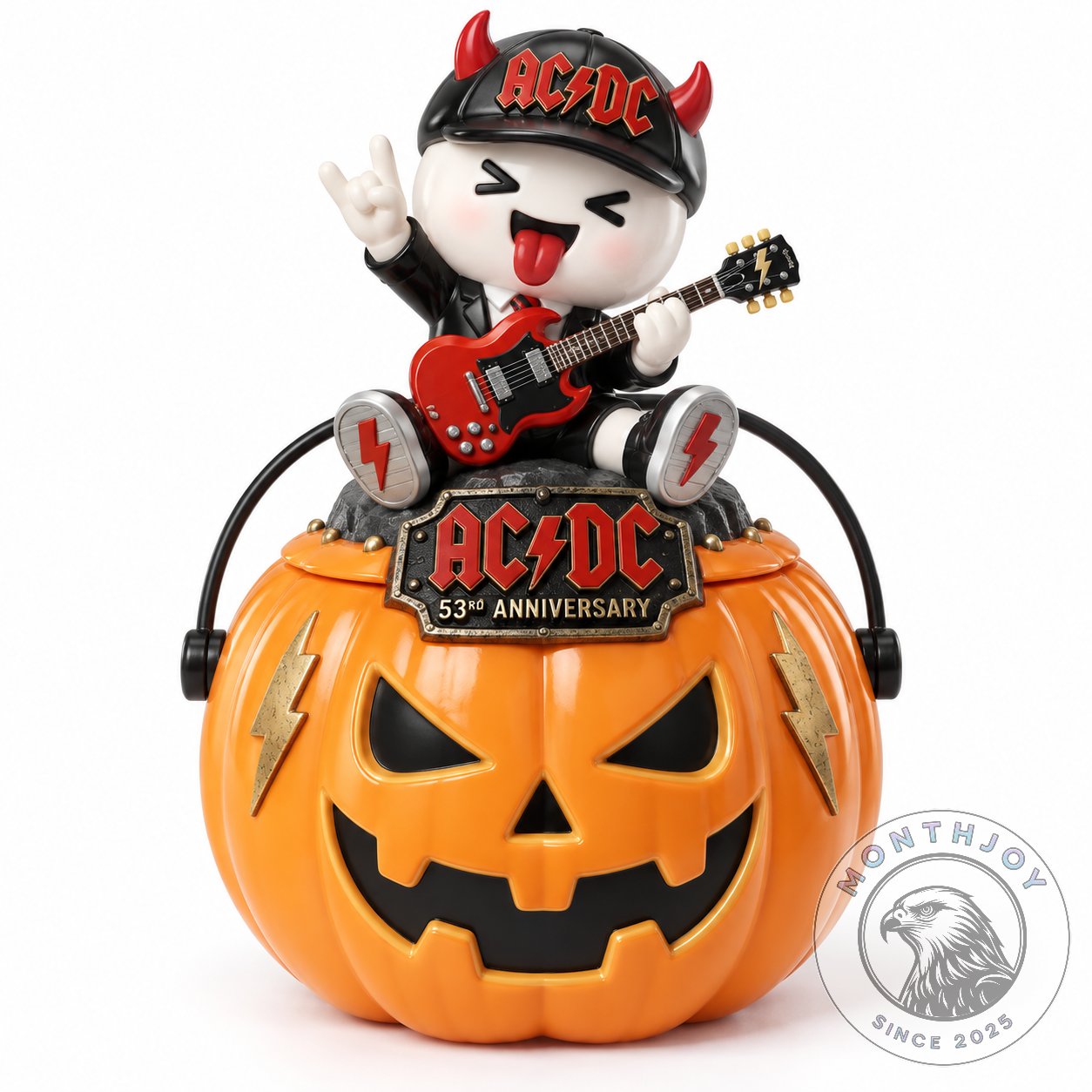 AC/DC 53rd Anniversary Halloween 2026 Candy Bucket - front view with guitarist figure