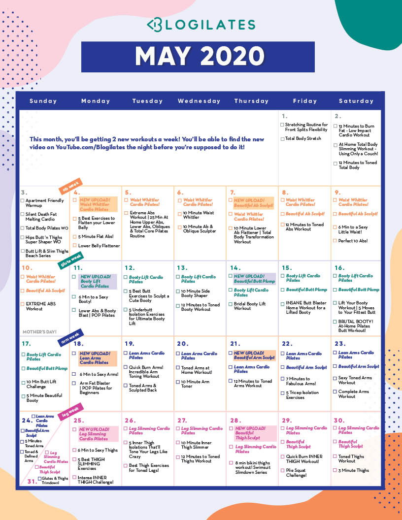 The Blogilates May 2020 Workout Calendar