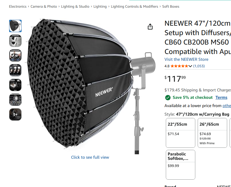 NEEWER 47"/120cm Parabolic Softbox