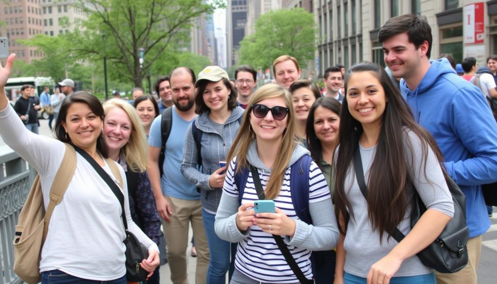Happy tourists exploring Manhattan with Camp New York guides