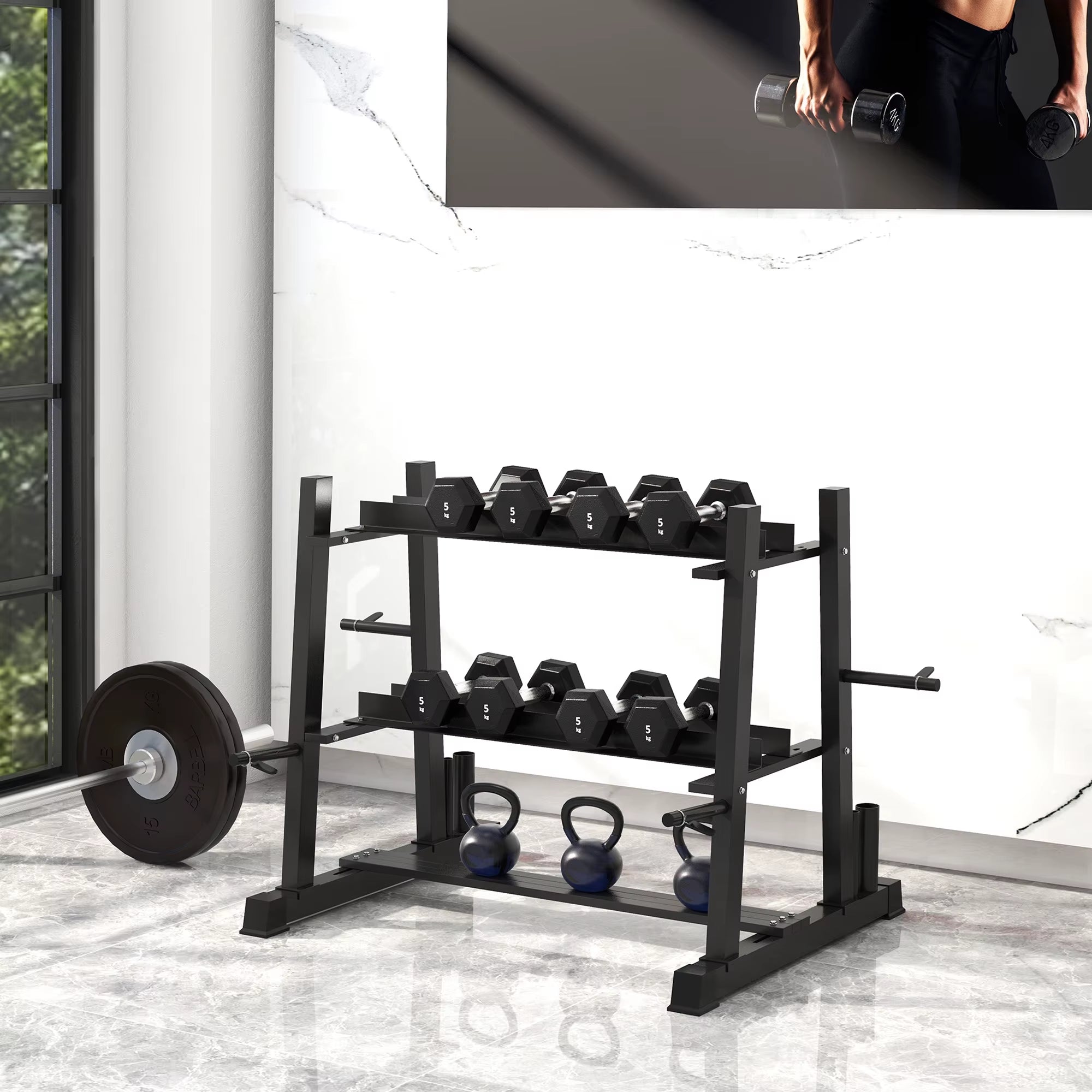 3-Tier Dumbbell Rack, Versatile Weight Rack W/ 4 Weight Rods (Rack Only)