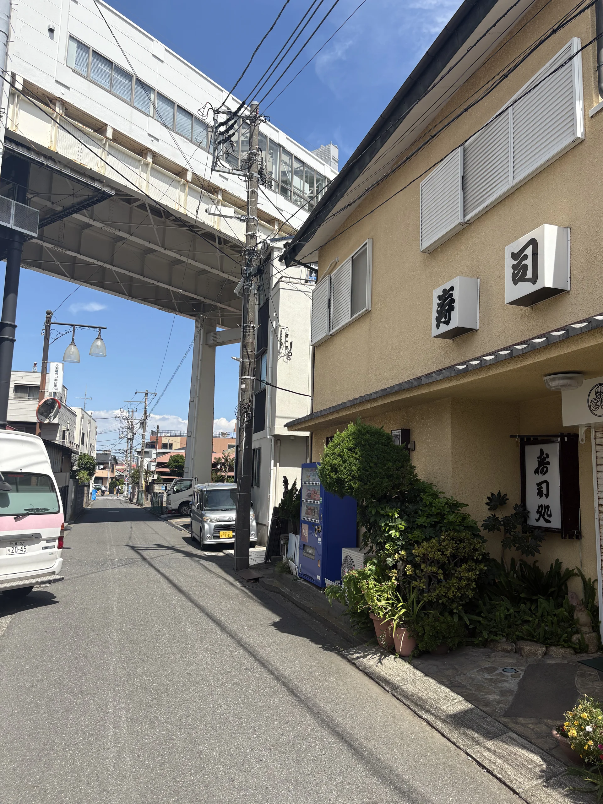 モノレールの下をくぐります