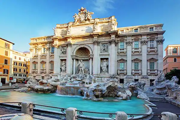 Trevi Fountain sightseeing in Rome with baroque sculptures