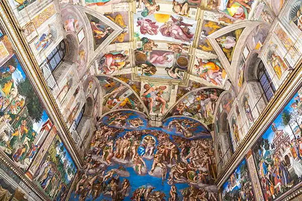Interior of the Sistine Chapel with Michelangelo frescoes