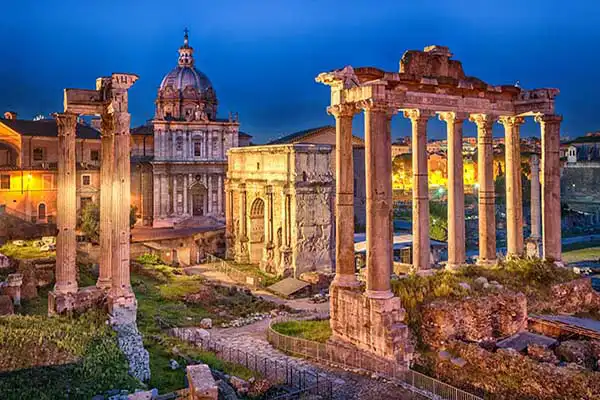 Ruins of the Roman Forum in the historic center of Rome