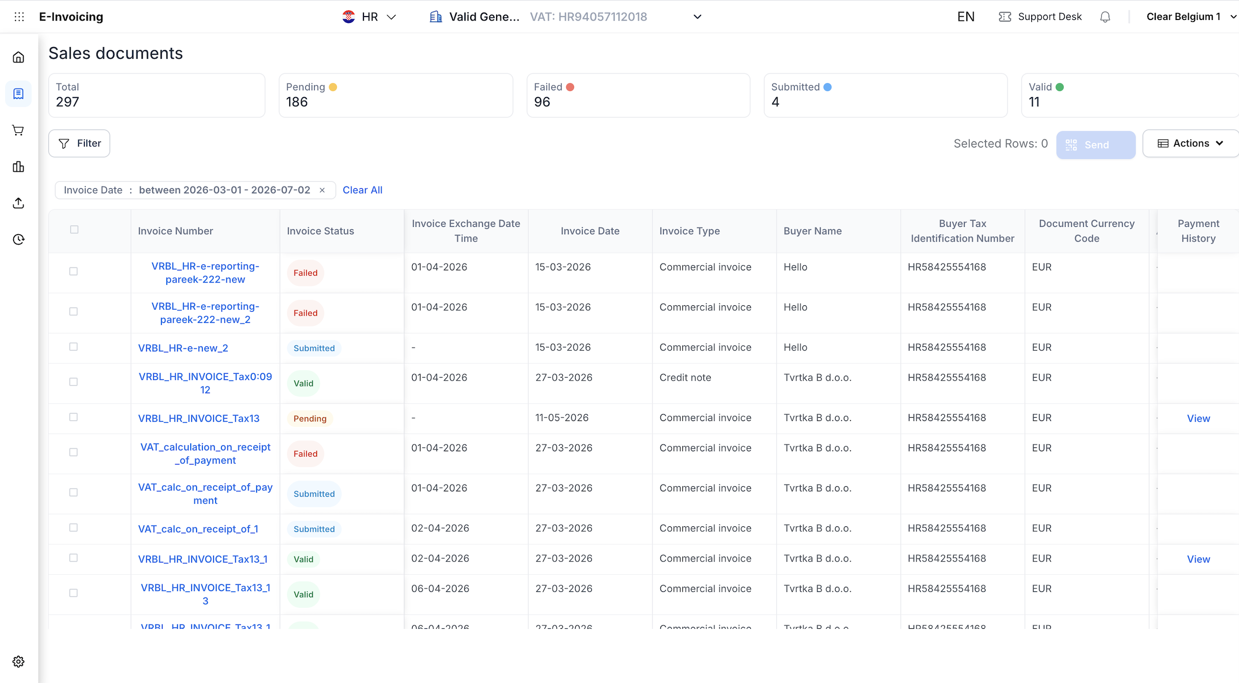 Sales Documents grid with the new Payment History column.