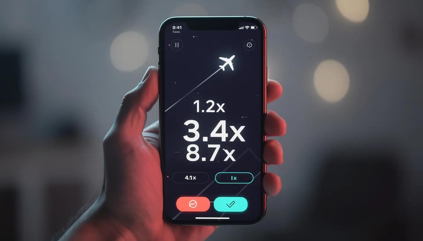 The image shows a smartphone with the Aviator game interface, featuring a plane taking off and displaying visible multiplier numbers. This user-friendly app is a popular choice among casino players in India, offering an exciting gambling experience with competitive odds and generous welcome bonuses.