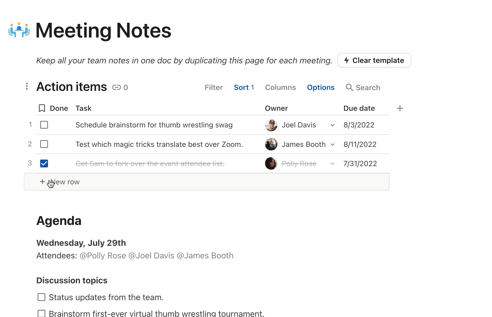 Simple meeting notes template - keep your team's meeting notes organized and accessible