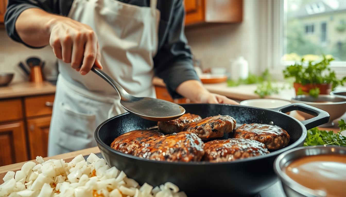 Cooking Salisbury steak patties