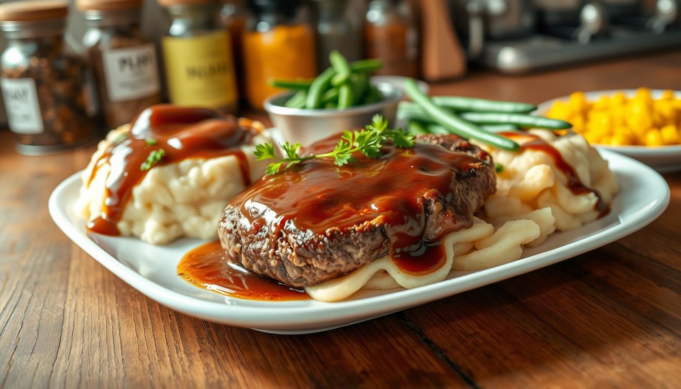 Salisbury steak with side dishes
