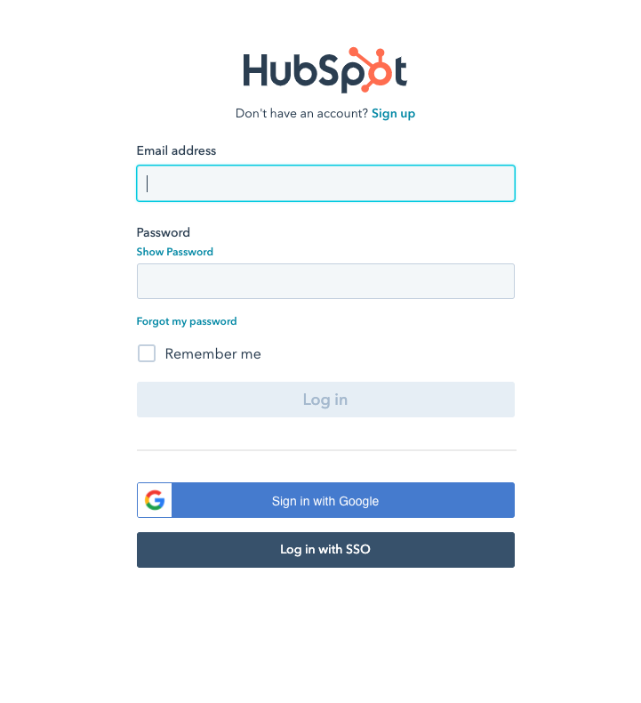 Log-in ad HubSpot come amministratore dell'account