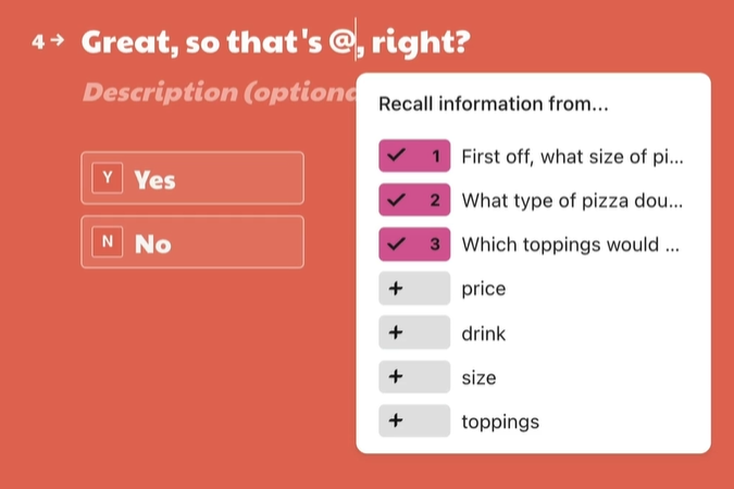 Tag su typeform per il recap delle informazioni