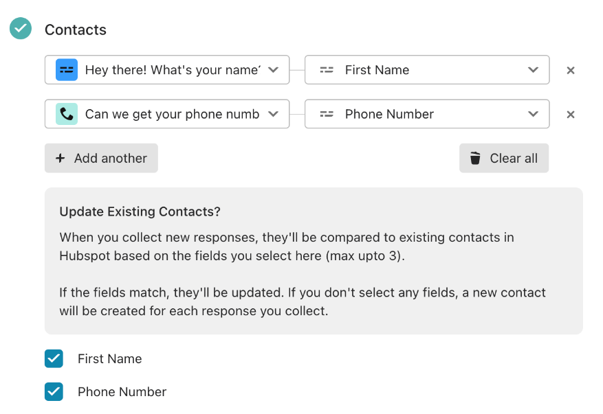 Match dei campi di Typeform con le property di HubSpot