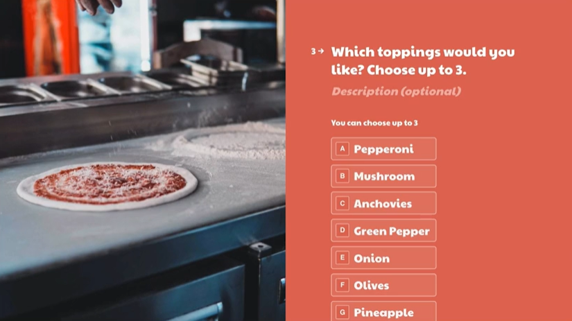 Aggiunta di toppings sulla pizza tramite Typeform