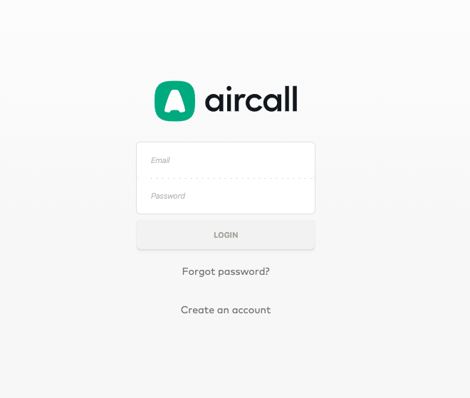 Log-in per accedere alla DashBoard di Aircall